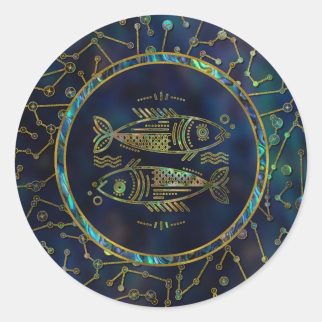 Sticker Rond Poissons Zodiac or Abalone sur Constellation (Devant)