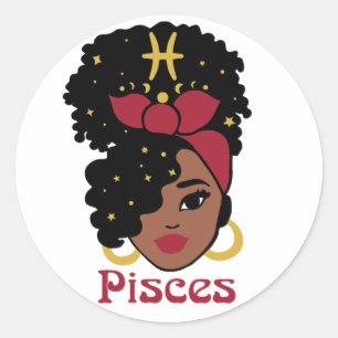 Sticker Rond Poissons Zodiac pour femme noire