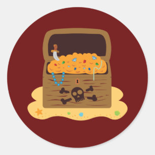 Sticker Rond Poitrine au trésor de pirate