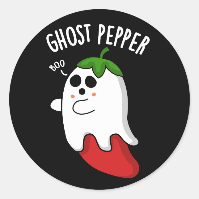 Sticker Rond Poivre Fantôme Funny Chili Pun Dark BG (Devant)