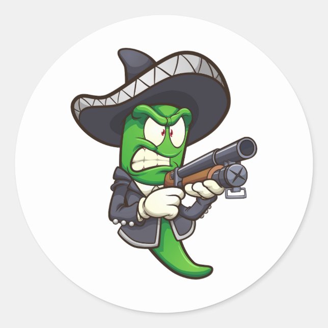 Sticker Rond poivron jalapeno vert avec tenue mariachi et un (Devant)