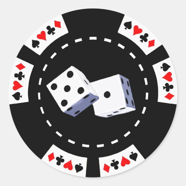 STICKER ROND POKER CHIP AVEC ORNEMENT DICE (Devant)
