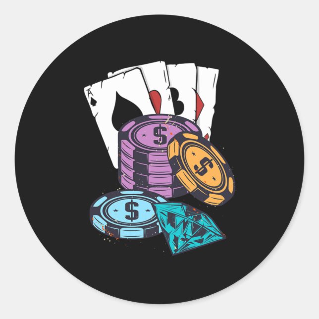 Sticker Rond Poker Chips Casino Gambler Holdem Bluff Cartes Cad (Devant)