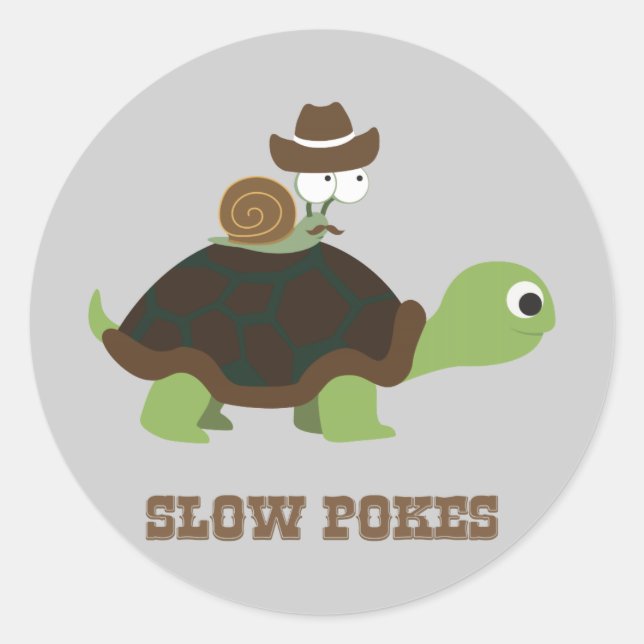 Sticker Rond Pokes lents - escargot cowboy et tortue (Devant)