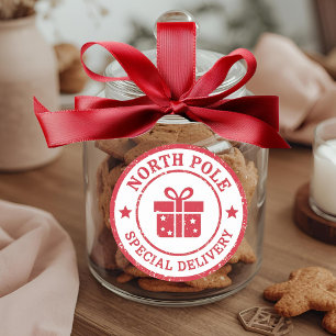 Sticker Rond Pôle Nord Livraison Spéciale Cadeau de Noël Vintag