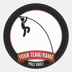 Sticker Rond Pole Vault noir blanc et rouge Personnalisé