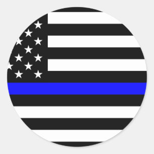 Sticker Rond - Police à drapeau américain Ligne Bleue Mince