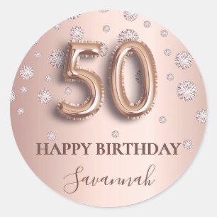 Sticker Rond police de ballons de diamants rose or rose 50e ann