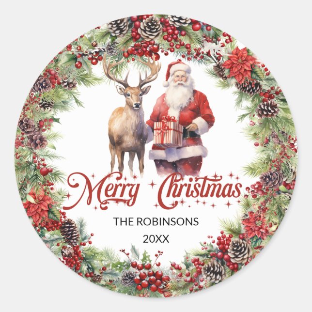 Sticker Rond Police de calligraphie | couronne de Noël traditio (Devant)
