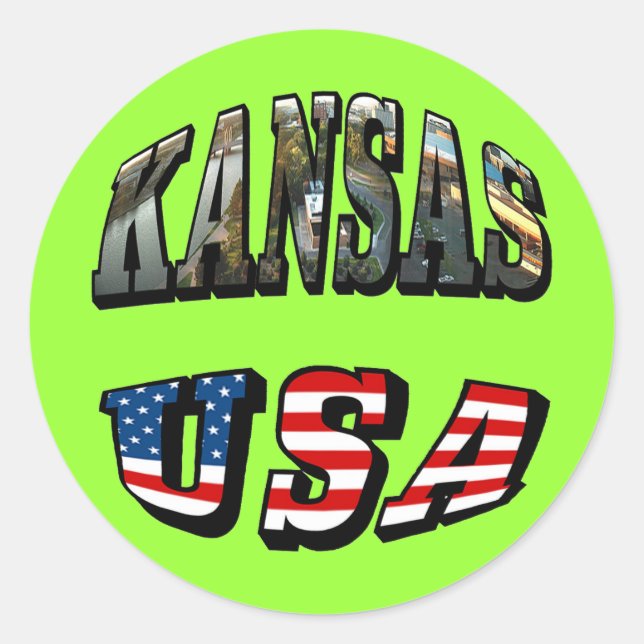 Sticker Rond Police du drapeau Kansas Picture et USA (Devant)