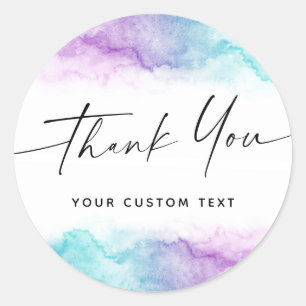 Sticker Rond Police manuscrite merci aqua violet aquarelle