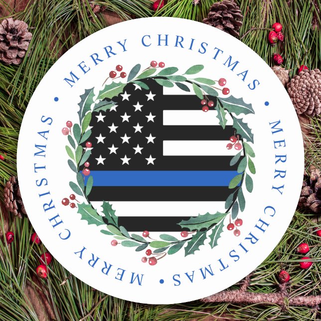 Sticker Rond Police mince ligne bleue couronne Joyeux Noël (Créateur téléchargé)