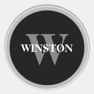 Sticker Rond Police Monogram Classic noir et blanc Serif