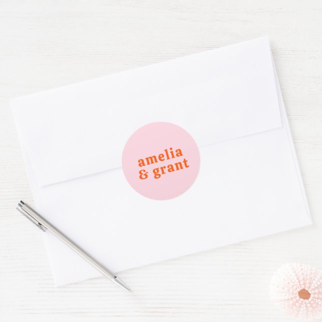 Sticker Rond Police rétro Orange et rose Mariage moderne (Enveloppe)