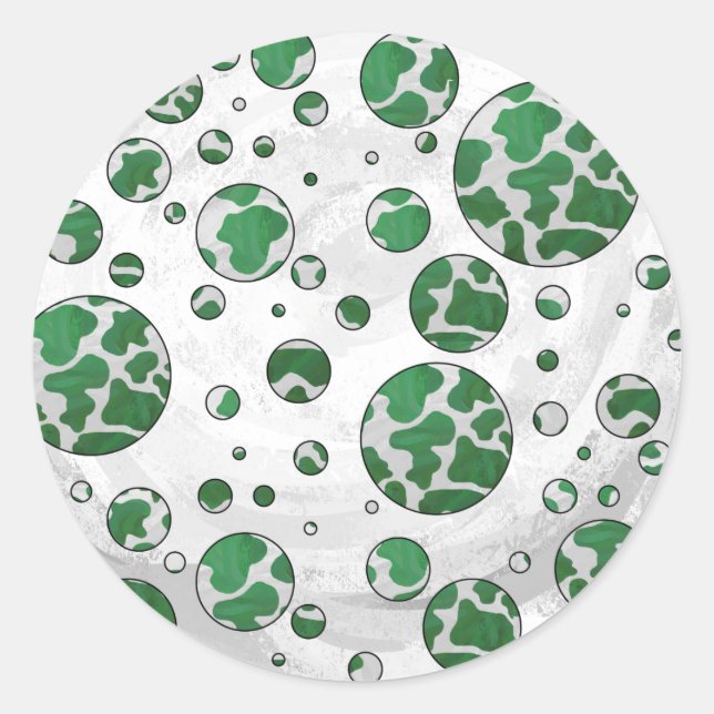 Sticker Rond Polis Dot Vache vert et blanc Impression (Devant)
