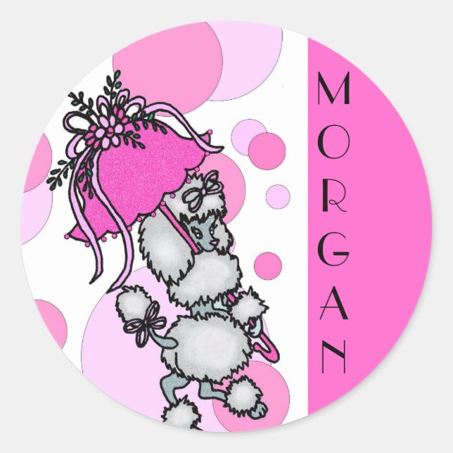 Sticker Rond Polk-a-dots N Poodles - Personnalisable (Devant)