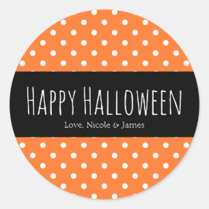 Sticker Rond Polka blanc et orange point Halloween Favoriser