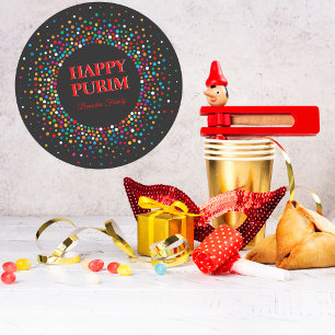 Sticker Rond Polka colorée point juif vacances Joyeux Purim