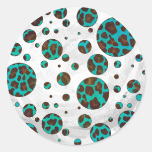 Sticker Rond Polka Dot Cow Impression Brown et Turquoise