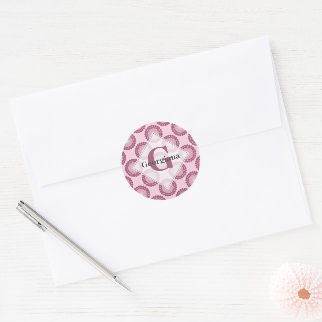 Sticker Rond Polka Dot Mandala, Rose Dusky Radiant Personnalisé (Enveloppe)