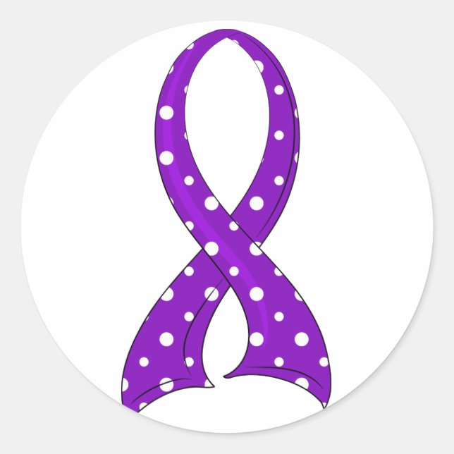 Sticker Rond Polka Dot Purple Ruban Cancer Pancréatique (Devant)