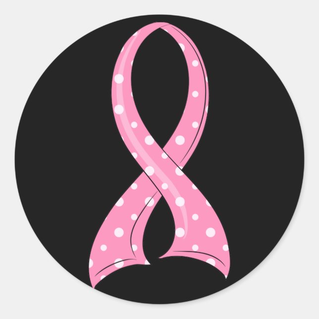 Sticker Rond Polka Dot rose Ruban Cancer du sein (Devant)