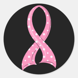 Sticker Rond Polka Dot rose Ruban Cancer du sein