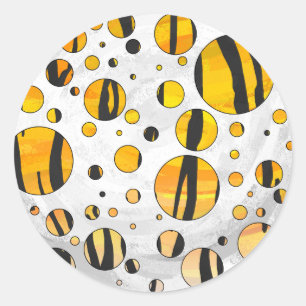 Sticker Rond Polka Dot Tiger noir et orange