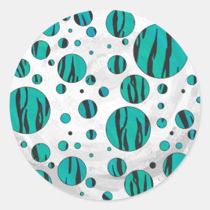 Sticker Rond Polka Dot Tiger noir et Turquoise