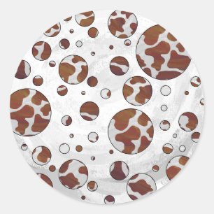 Sticker Rond Polka Dot Vache Brown et blanche