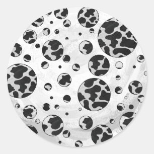 Sticker Rond Polka Dot Vache noir et blanc