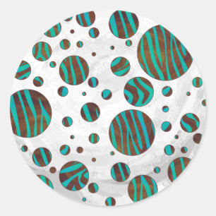 Sticker Rond Polka Dot Zebra Brown et Turquoise