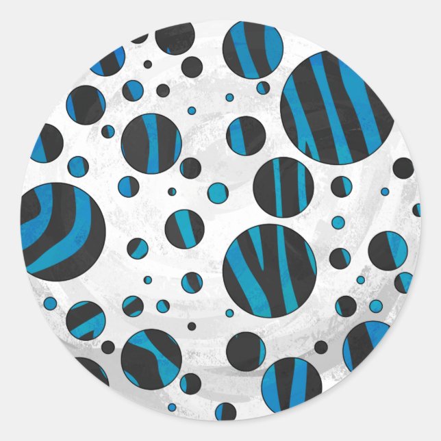 Sticker Rond Polka Dot Zebra Motif noir et bleu (Devant)