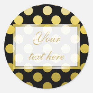 Sticker Rond Polka jaune or point sur l'autocollant cadeau noir