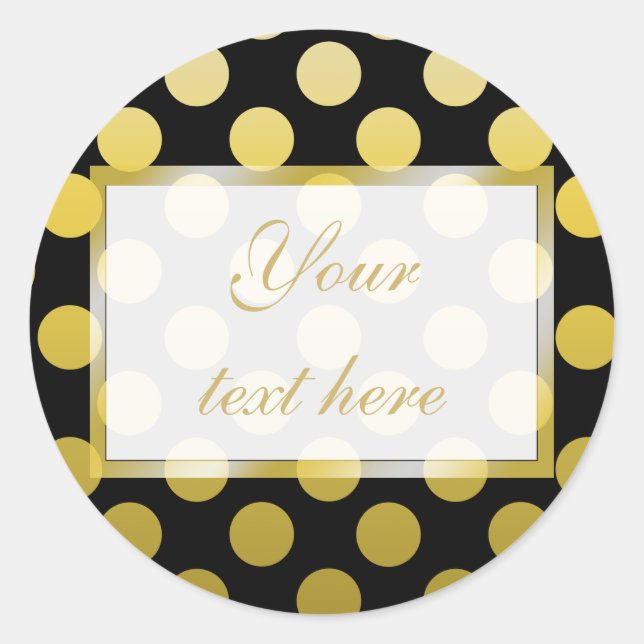 Sticker Rond Polka jaune or point sur l'autocollant cadeau noir (Devant)