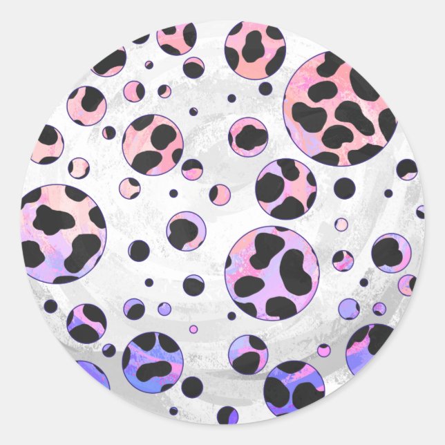 Sticker Rond Polka noire et rose de Dalmatie Imprimer (Devant)