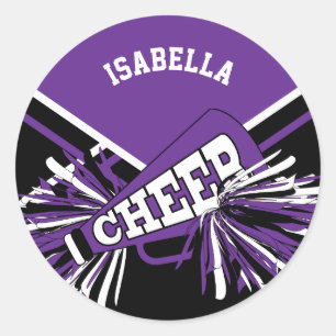 Sticker Rond pom-pom girl 📣 - Noir, Violet et Blanc
