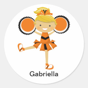 Sticker Rond Pom-pom girl orange, noir et blanc