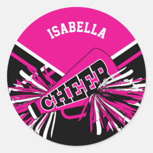 Sticker Rond pom-pom girl 📣 - rose, blanc et noir