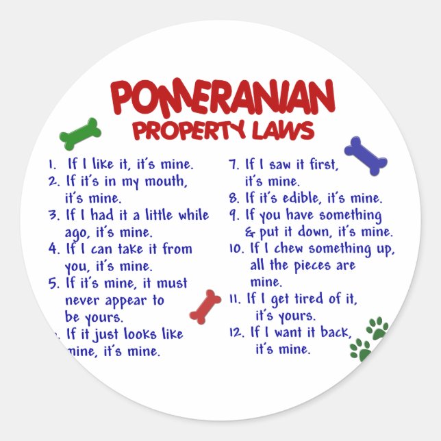 Sticker Rond PoMERANIAN - Lois sur les propriétés 2 (Devant)