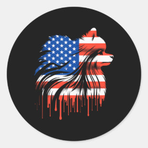 Sticker Rond Pomeranian Paint Drip Drapeau Américain Usa 4 Juil