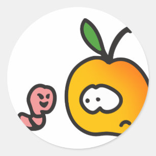 Sticker Rond Pomme avec le ver