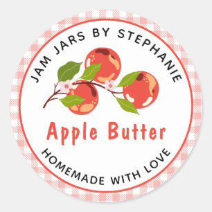 Sticker Rond Pomme Beurre Rouge Plaid Accueil Canning Jar Étiqu
