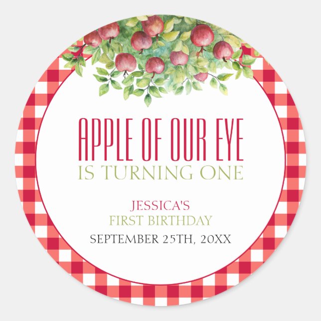 Sticker Rond Pomme d'automne de nos yeux premier anniversaire (Devant)