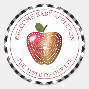 Sticker Rond Pomme de notre Baby shower à oeil