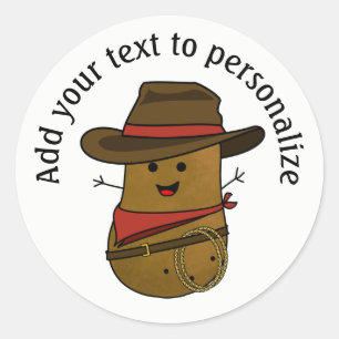 Sticker Rond Pomme de terre Cowboy personnalisée