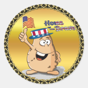 Sticker Rond Pomme de terre patriotique avec casquette américai