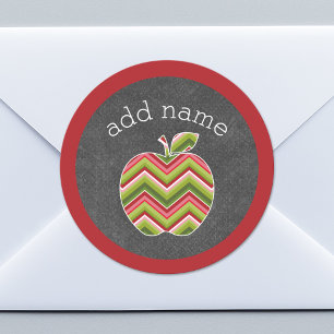 Sticker Rond Pomme d'enseignant personnalisé - Motif Chevron ve