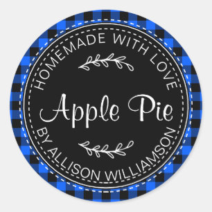 Sticker Rond Pomme maison rustique Pie Bleu Noir Plaid
