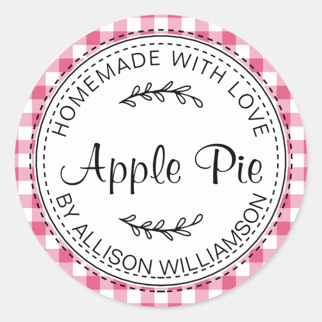 Sticker Rond Pomme maison rustique Pie Hot Pink Check (Devant)